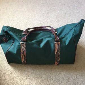 🐷 YVES ROCHER  Large Green Travel Duffle Bag Lightweight Brocade Accents